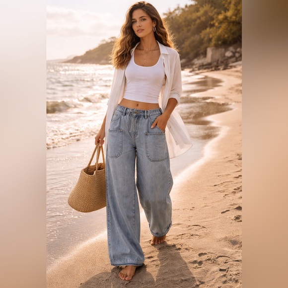 Free People Denim - NWOT People Wide-Leg Low-Slouch Boho Low Raise Relaxed Silhouette Drapey feel